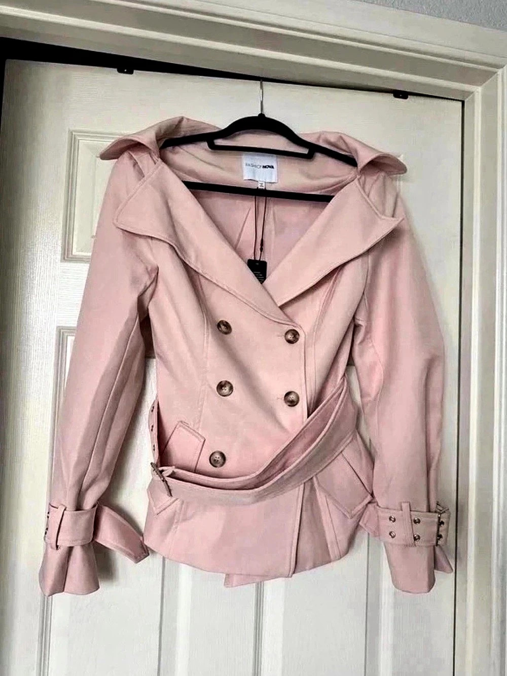 Fashion Nova Pink Double-Breasted Belted Trench Jacket